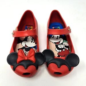 MINI MELISSA RUBBER MARY JANE MICKEY & MINNIE MOUSE RED SHOES EARS GIRLS SIZE 10